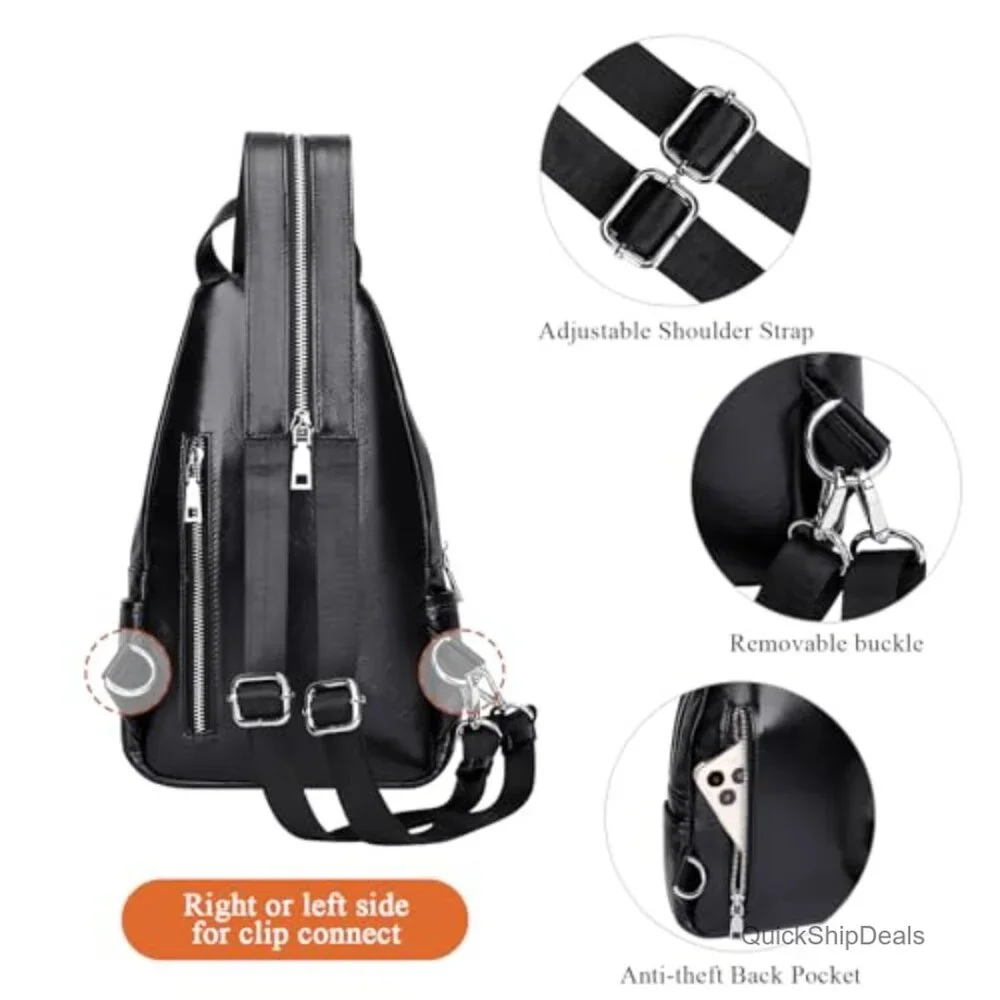 Genuine Leather Convertible Sling Bag Crossbody Purse Backpack